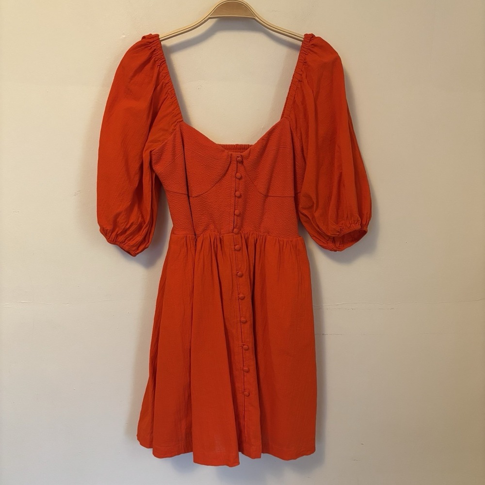 Maeve Sweetheart Mini Dress S Preppy Milkmaid Cottagecore Prairie Pockets